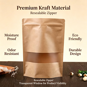 Kraft Paper Stand up Zipper Bag with Window Resealable Zip Lock Closure Heat Seal for Food Packaging Can Be Customized - Product Image 3
