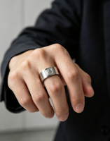 Unisex Vergoldeter Zirkon Edelstahl Tai Chi Yin-Yang Gravierter Breiter Ring Spirituelles Symbol Hochzeits- & Partygeschenk