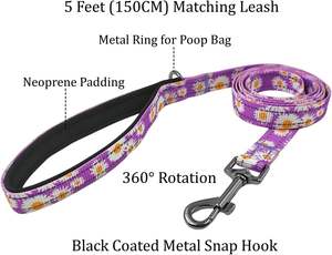 Olahibi-Juego de correa para collar de perro, correa a juego de 5 pies o 150cm, patrón floral, nailon duradero con rayas reflectantes, 4 tamaños para - Product Image 5