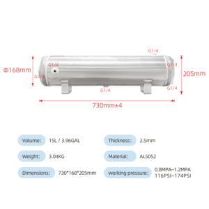 Sistema de Frenos de Aire para Camiones y Remolques, Tanque de Aire/Depósito de Aire de Aluminio de 15 L / 3.96 GAL - Product Image 1