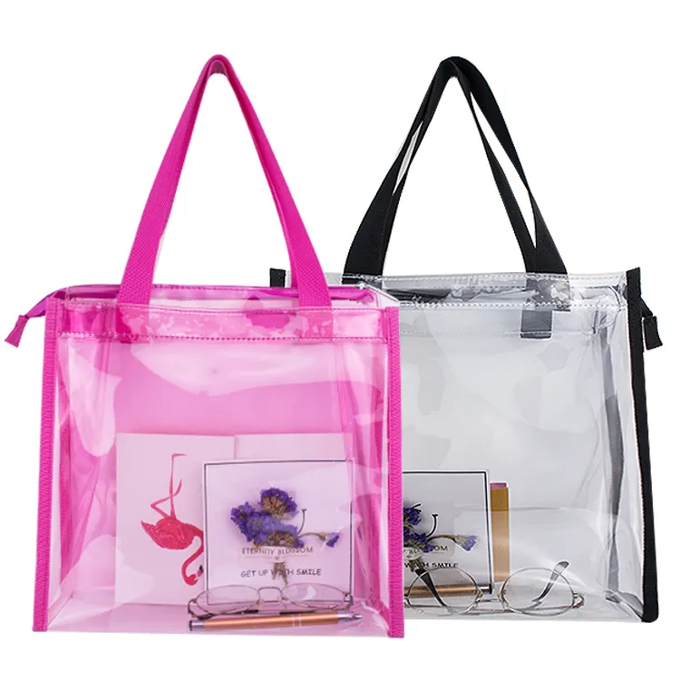 Wholesale fashion tote transparent clear stadium pvc bag handbag for women