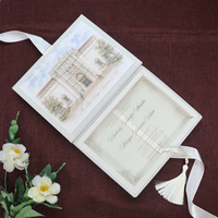 Boîte de luxe en velours rigide pour invitation de mariage en acrylique avec motif château aquarelle et enveloppe artistique pour cérémonies et événements de mariage