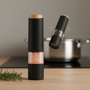Ensemble de moulins à sel et à poivre électriques Cj, alimentés par piles, réglage de la grosseur, fonctionnement à une main, moulin en acier inoxydable - Product Image 2