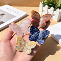 Mariposa de Cristal Natural Tallada a Mano al por Mayor, Adorno de Mariposa de Piedra Preciosa para Decoración del Hogar, Artesanía de Cristal