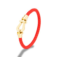 Bracelet en cuir PU tressé bleu FRED avec fermoir à crochet plaqué or, style classique unisexe