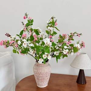 Flores Artificiales de Manzano, Flores de Seda Blancas y Rosas, Estilo Oriental, Decoración Realista para el Hogar, Sala de Estar, Entrada, Primavera - Product Image 1