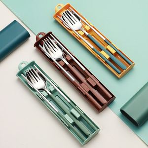 Ensemble de couverts de voyage réutilisables en acier inoxydable 18/10 pour étudiants, baguettes portables et cuillères de service avec boîte - Product Image 3