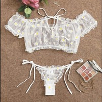 Ensemble de lingerie sexy Avidlove pour femme, nuisette babydoll à volants, épaules dénudées, soutien-gorge et culotte, noir, taille M, ODM, 100 % polyester