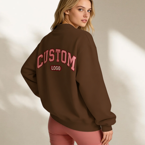 Sweat-shirt à col montant personnalisé pour femme, imprimé avec logo brodé, en mélange de coton et polaire, coupe oversize décontractée - Product Image 2
