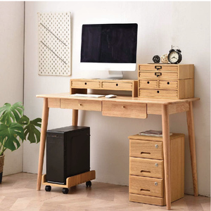 Support d'écran en bois avec 2 tiroirs, rehausseur d'écran d'ordinateur en bois massif pour bureau, étagère d'organisation de bureau avec gestion des câbles - Product Image 4