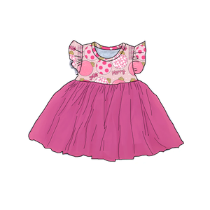 Abito Lungo per Neonata in Morbido Tessuto Traspirante Effetto Seta con <span class=keywords><strong>Motivi</strong></span> a Cuore Personalizzati, Maniche Corte e Design con Fiocco - Product Image 2