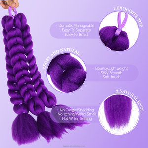 Extensiones de Cabello Trenzado Morado Suave de 24 Pulgadas de Largo <span class=keywords><strong>con</strong></span> Lazo Elástico Morado para Disfraz de Halloween - Product Image 3