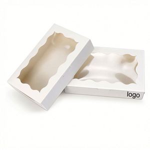 Custom Recyclable White <b>Paper</b> Bakery Box With Scalloped Window Ideal for Macarons Cookies & Dessert Packaging - Product Image 2