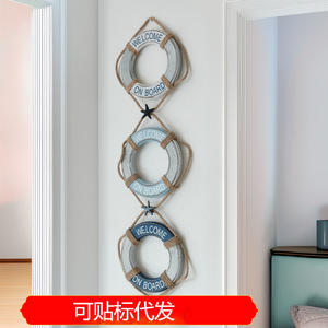 Mediterranean Style Wooden Life Ring Wall Sculpture 3-Piece Set Home <b>Decor</b> Circular MDF Vertical Design - Product Image 4