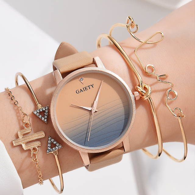 9853 New Style Ladies Watch With Bracelets Gold Strap Woman Watch Set Montre Femme
