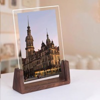 Marco Acrílico con Base de Madera de Nogal, Marco de Madera con Doble Cara Visible, Base de Madera de Haya para Exhibición en Mesa, Envío Rápido