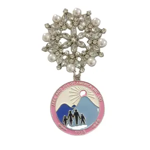 Greek Elegant Jack and Jill Drop Shape Rhinestone Pearl Surround JJ Pink Blue Enamel High Polished Brooch Women Accessories