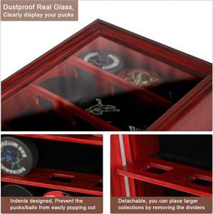 Vitrine murale Mstrse pour rondelle de hockey en <span class=keywords><strong>bois</strong></span> <span class=keywords><strong>massif</strong></span> avec verre véritable, cadre rouge, finition acajou - Product Image 5