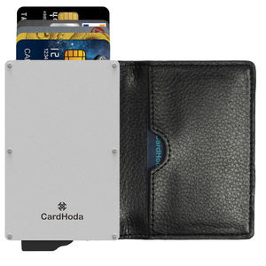 Porte-cartes de visite personnalisé en aluminium avec design pop-up, portefeuille tendance en PU avec blocage RFID, doublure courte en nylon, ouverture antivol - Product Image 1