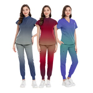 Wholesale Women's Dental <strong>Clinic</strong> Doctors Surgery Care <strong>Uniform</strong> Stretch Gradient Color Stand Collar Cartoon Nursing Scrubs Nurses - Product Image 3