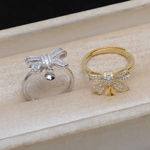 Anillo Abierto Ajustable de Plata S925 con Forma de Lazo de Mariposa, para Perlas de 8-10 mm, Accesorio, Soporte Vacío JG5177 - Fornituras y Componentes de Joyería - Product Image 2