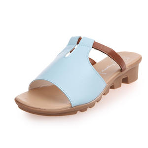 Sandales plates d'été pour femmes, style coréen, en cuir véritable, couleur unie, grandes tailles, à enfiler, chaussures de plage, loisirs, extérieur, tendance mode - Product Image 6