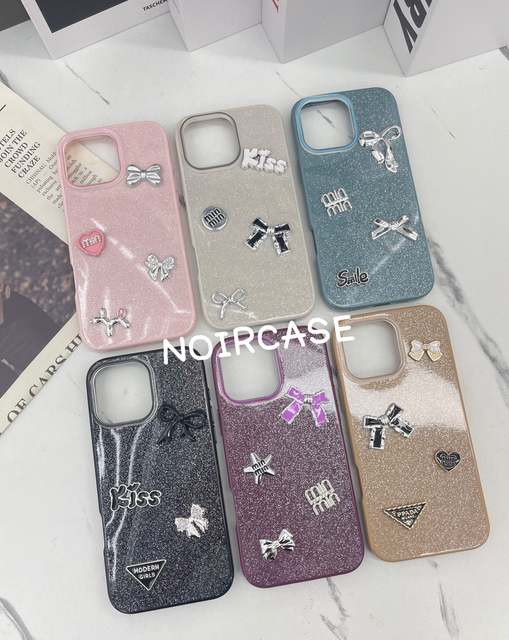 Creative Glitter Bling 3D Bow Rhinestone Phone Case for IPhone 16 15 14 13 12 Pro Cute Diamond Shockproof Mobile Phone Cover