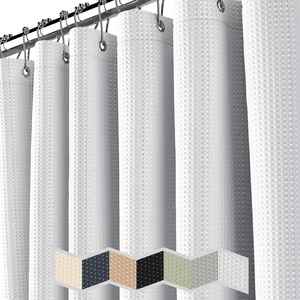 Best Selling Luxury Plain Jacquard Waffle Weave 100% Polyester Eco-Friendly White 180x180cm Shower <b>Curtain</b> Set <b>with</b> 12pcs <b>Hooks</b> - Product Image 2