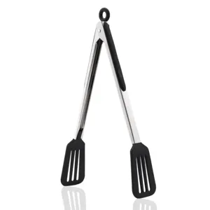 OEM 12 Inch Silicone Locking Kitchen Cooking Spatula Tip Serve Tong Stainless Steel Food Tongs