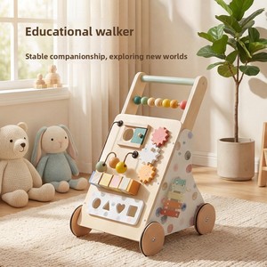Andador de madera transfronterizo para aprendizaje temprano para niños pequeños; Andador de arrastre; Juguete andador para bebés con capacidad de carga de 10 kg - Product Image 4
