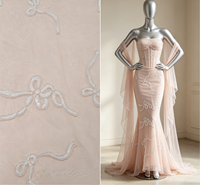 Tissu en Tulle Rose Poudré avec Broderie de Perles, Paillettes et Ruban, Style Coquette Délicat, pour Robes de Mariage, Soirée, Filles et Garçons