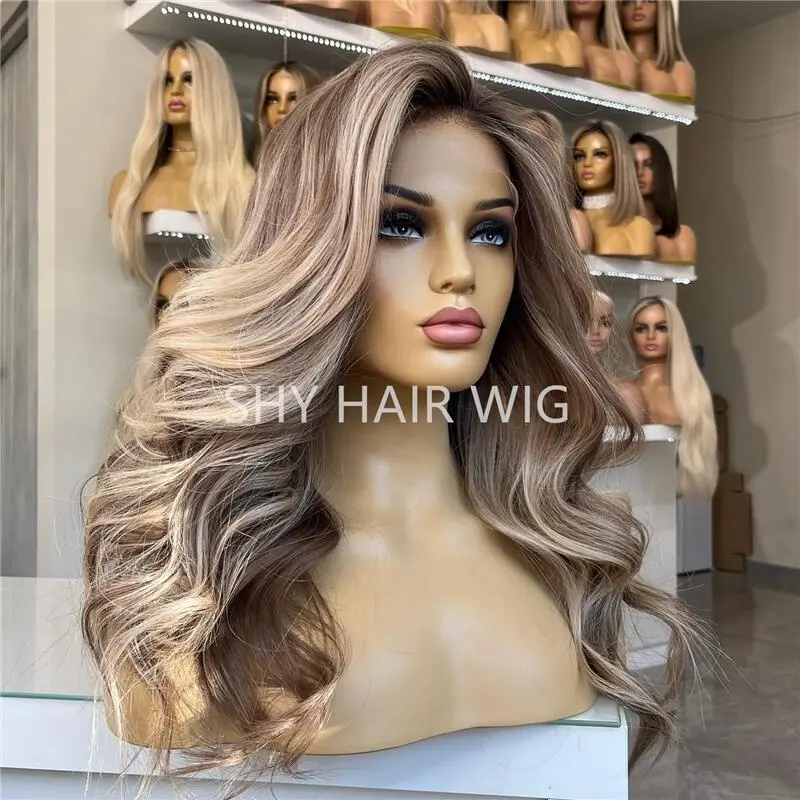 Drop Shipping renda depan pria jahe dan pirang longgar gelombang rambut manusia Wig dengan Logo kustom Perruque Cheveux