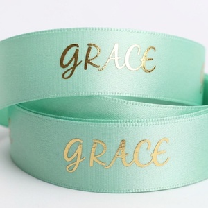 High Grade 100% Polyester 13mm Gift Wrapping Single Face Gold Silver Foil Printing Customized Brand Logo Printed <b>Ribbon</b> - Product Image 6