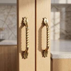 Traditional Brass Cabinet Pull <b>Handle</b> <b>Bar</b> With Rope Design And Floral Ends Durable Furniture Hardware - Product Image 6