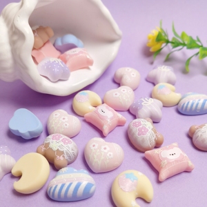 100 pièces/sac Perles colorées en forme de <span class=keywords><strong>lune</strong></span>, étoile, nuage et cœur sans trou, cabochons en résine à dos plat pour la fabrication de bijoux et fournitures artisanales - Product Image 3