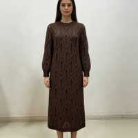 Robe longue en maille rouge Holly Midi personnalisée OEM & ODM de haute qualité pour femme, à manches longues, style pointelle, pour le loisir, vente en gros