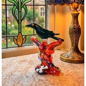Figura de Pájaro de Vidrio Soplado a Mano sobre Base de Árbol Rojo, Decoración Artística Animal, Artesanía Estilo Murano Hecha a Mano - Product Image 6