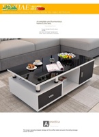 Meuble TV moderne Wayon avec armoires blanches, plateau en verre noir et ensemble de table basse intégré pour le salon