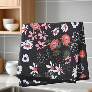 ผ้าขนหนูไมโครไฟเบอร์สำหรับห้องครัวผ้าเช็ดจานพิมพ์ดิจิทัลลายดอกไม้ดูดซับได้ดีเป็นมิตรต่อสิ่งแวดล้อม - Product Image 1