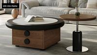 Table basse en bois minimaliste moderne avec texture marbrée - Table centrale de luxe pour bureau et salon