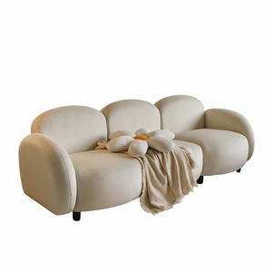 Sofá de Dos Plazas Estilo Nórdico, Color Crema, Forma Cuadrada, Tapizado en Tela Flocada, Relleno de Espuma, Mueble Moderno para Sala de Estar - Product Image 4