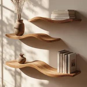 <span class=keywords><strong>Legno</strong></span> massiccio decorazione per la casa artigianale ondulato rustico <span class=keywords><strong>scaffale</strong></span> in <span class=keywords><strong>legno</strong></span> metà secolo libreria personalizzata Set di 2 Living bordo ondulato <span class=keywords><strong>scaffale</strong></span> galleggiante - Product Image 4