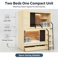 Lit capsule superposé en bois sur mesure pour dortoir, avec rideau d'intimité, armoire de rangement et échelle, idéal pour les auberges de jeunesse, les appartements du personnel et les étudiants