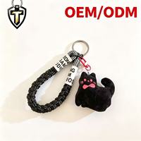 Porte-clés en corde tressée avec breloque mignonne en peluche, pendentif chat en tissu, dragonne et accessoire de sac