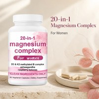 Complexe de magnésium 20-en-1 pour femmes avec D3, K2, complexe B méthylé, Ashwagandha, cétones de framboise, formule de 60 capsules végétariennes