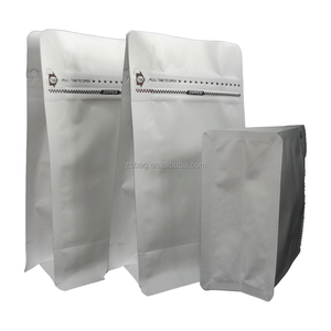 32 oz blanc refermable étanche à l'humidité <span class=keywords><strong>papier</strong></span> <span class=keywords><strong>Kraft</strong></span> pochette à fond plat Nutrition poudre café <span class=keywords><strong>poche</strong></span> fermeture éclair sens unique dégazage 500g sac - Product Image 1
