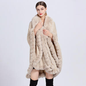 Cárdigan de punto de piel de conejo para mujer de invierno chal de piel sintética suelto cálido con ribete de piel - Product Image 2