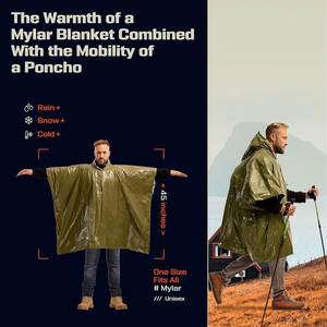 Poncho d'urgence léger en Mylar – Couverture ignifuge, imperméable et coupe-vent verte pour le camping toutes saisons - Product Image 2