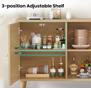 Armoire de rangement moderne de 59 pouces en libre-service avec buffet décoratif, portes en rotin, <span class=keywords><strong>console</strong></span> de <span class=keywords><strong>bar</strong></span> à café pour cuisine - Product Image 5