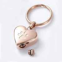 Joyería de cremación, urna de corazón de oro y plata, llavero, cenizas, urna de pata de perro para perro conmemorativo, gato